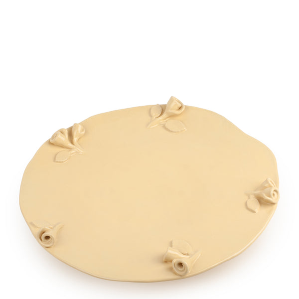 Roses Flat Dish on Stand <br> Pastel Yellow <br> (Ø 42 x H 9) cm