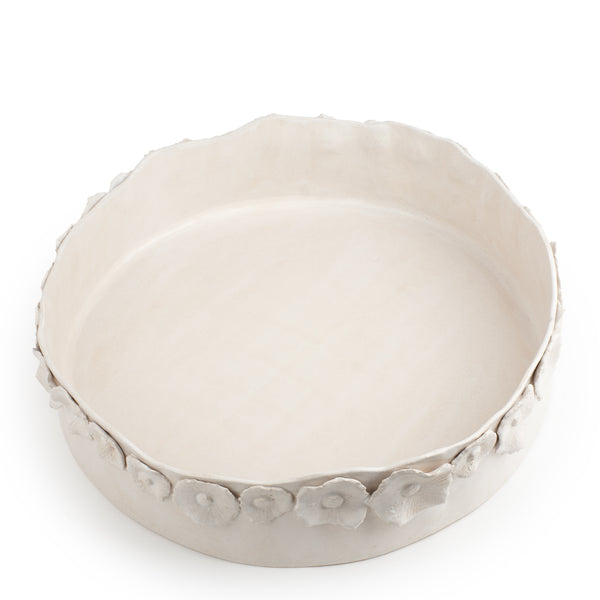 Flower Crafted Round Dish <br> White <br> (Ø 45 x H 13) cm
