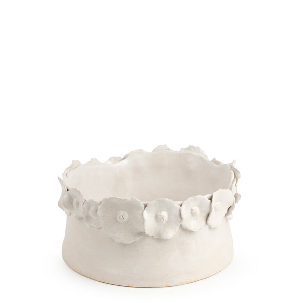 Flower Crafted Round Dish <br> White <br> (Ø 25 x H 13) cm