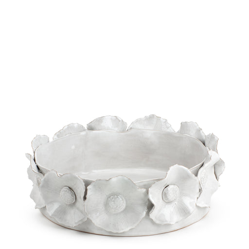 Big Flower Crafted Round Dish <br> Off White <br> (Ø 32 x H 11) cm