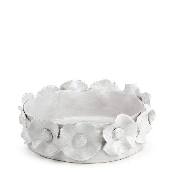 Big Flower Crafted Round Dish <br> Off White <br> (Ø 32 x H 11) cm