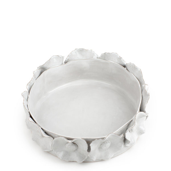 Big Flower Crafted Round Dish <br> Off White <br> (Ø 32 x H 11) cm