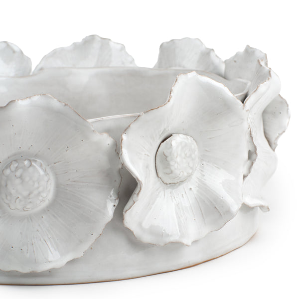 Big Flower Crafted Round Dish <br> Off White <br> (Ø 32 x H 11) cm