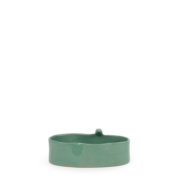 Oval Bowl with Bird <br> 
Sea Green <br> 
(L 18 x H 6.5) cm