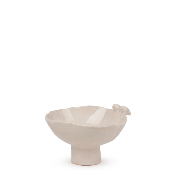 Bowl with Birds on Stand <br> White <br> (H 10.3) cm