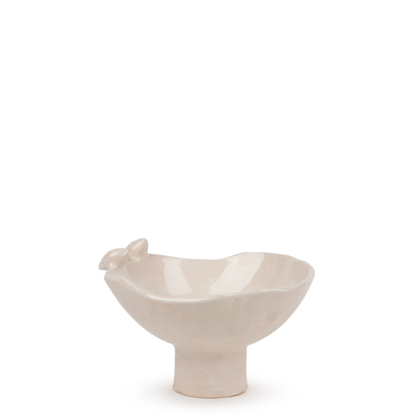 Bowl with Birds on Stand <br> White <br> (H 10.3) cm