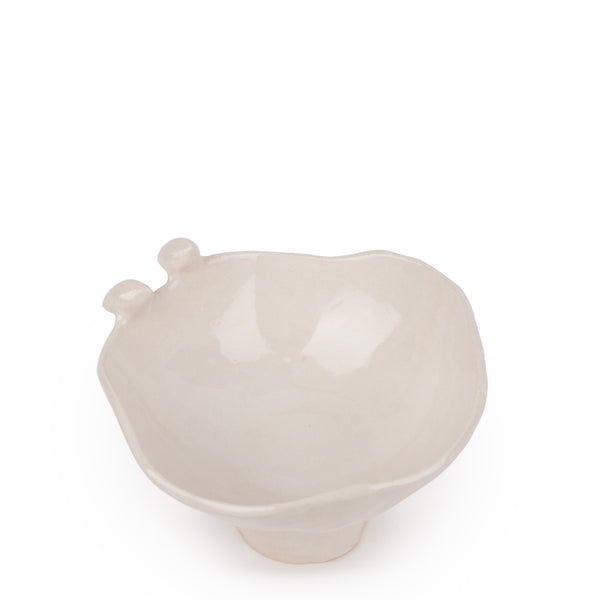 Bowl with Birds on Stand <br> White <br> (H 10.3) cm