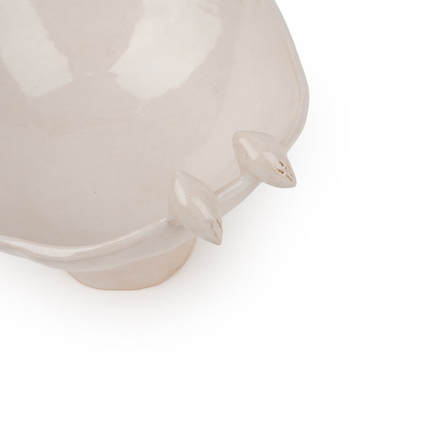 Bowl with Birds on Stand <br> White <br> (H 10.3) cm