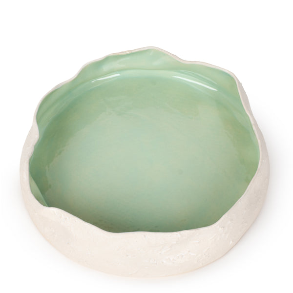 Rough Round Dish <br> White / Pastel Green <br> (Ø 36 x H 8) cm