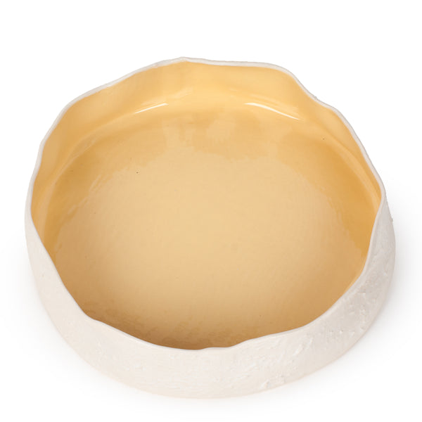 Rough Round Dish <br> White / Pastel Yellow <br> (Ø 36 x H 8) cm