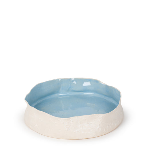 Rough Round Dish <br> White / Pastel Blue <br> (Ø 36 x H 8) cm
