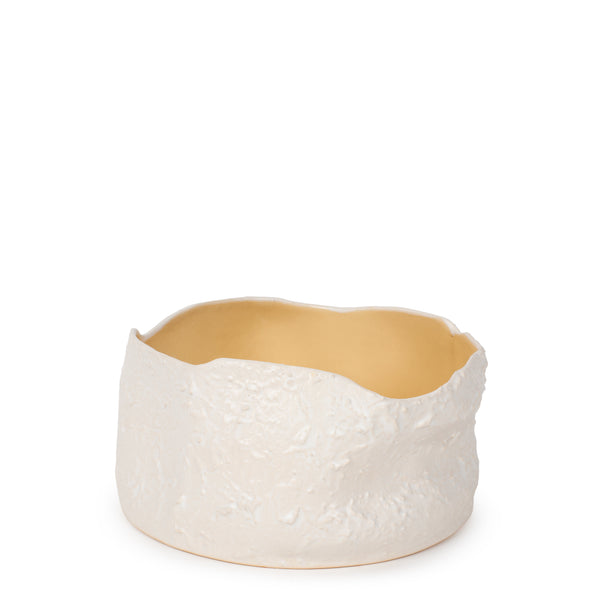 Rough Round Dish <br> White / Pastel Yellow <br> (Ø 25 x H 13) cm