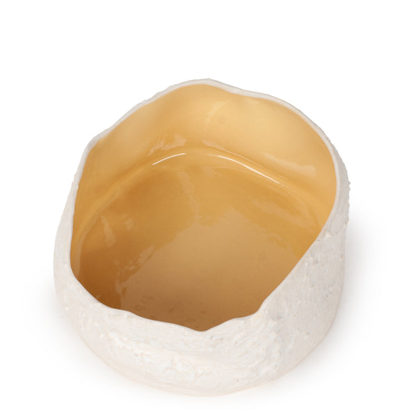 Rough Round Dish <br> White / Pastel Yellow <br> (Ø 25 x H 13) cm