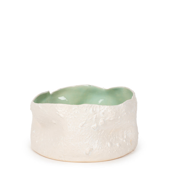 Rough Round Dish <br> White / Pastel Green <br> (Ø 25 x H 13) cm