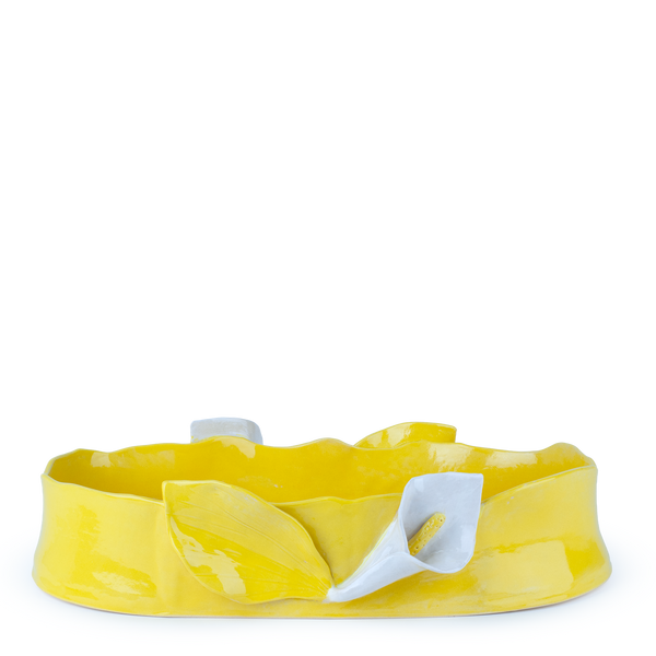 Lilies Oval Dish <br> Yellow <br> (L 47 x H 11) cm
