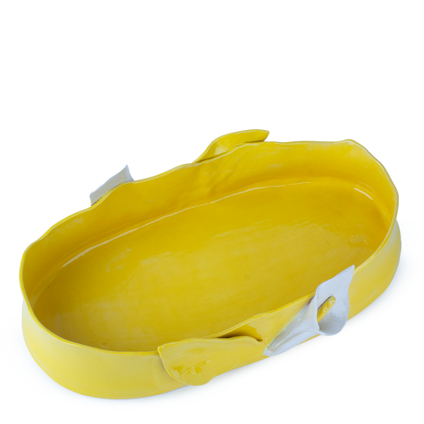 Lilies Oval Dish <br> Yellow <br> (L 47 x H 11) cm