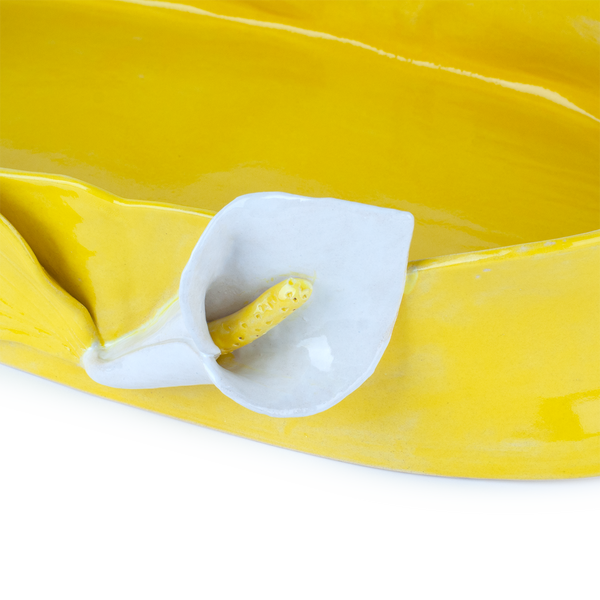 Lilies Oval Dish <br> Yellow <br> (L 47 x H 11) cm