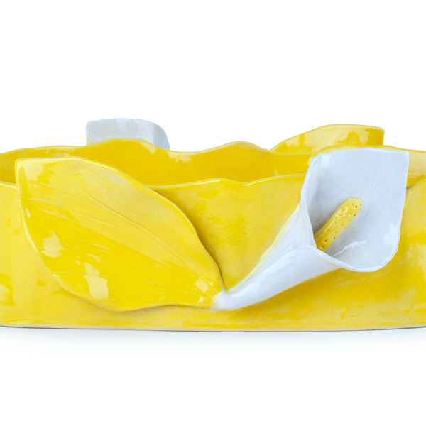 Lilies Oval Dish <br> Yellow <br> (L 47 x H 11) cm