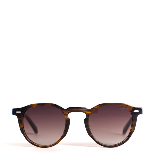 Bellicus Sunglasses <br> Havana Striped Horn Frame <br> Brown Gradient Lenses