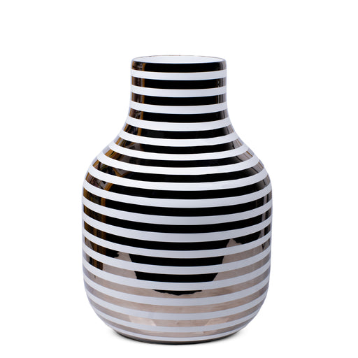 Strypy Vase <br> White with Glossy Platinum Lines  <br> (Ø 31 x H 50) cm