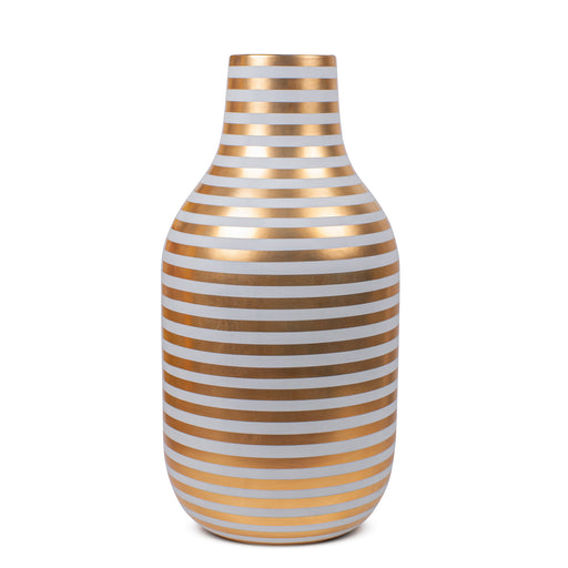 Strypy Vase <br> White with Matt Gold Lines  <br> (Ø 31 x H 62) cm
