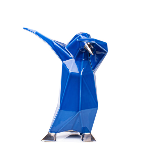 Dab Penguin Sculpture <br> Cobalt Blue with Platinum Details <br> (H 38) cm