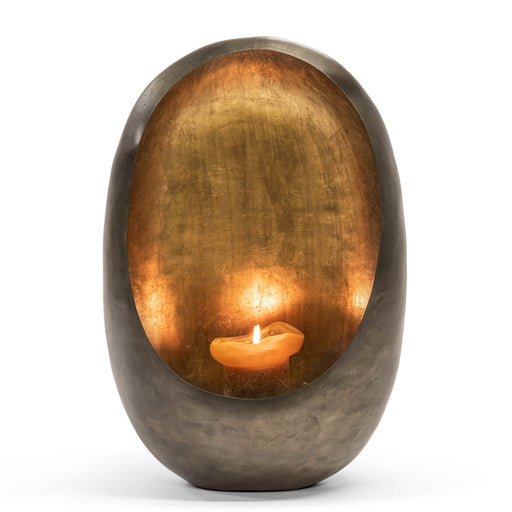 Standing Egg Candle Holder <br> Nickel and Gold <br> (L 49 x W 28 x H 74) cm