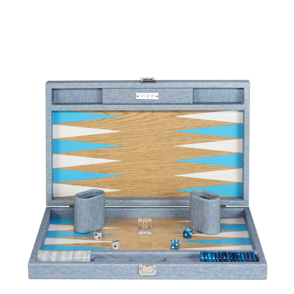 Denim Blue Wooden <br> Backgammon Set <br> (L 38 x W 24.5) cm