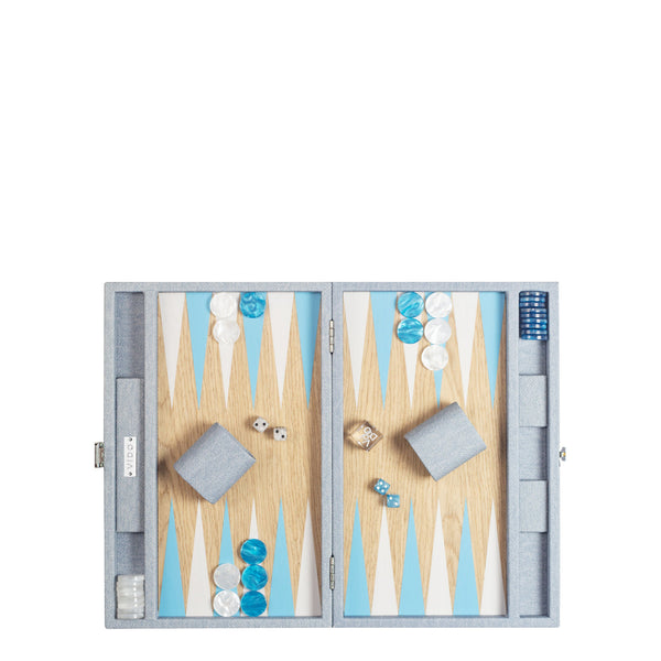Denim Blue Wooden <br> Backgammon Set <br> (L 38 x W 24.5) cm
