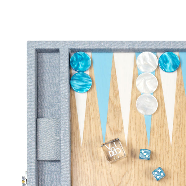 Denim Blue Wooden <br> Backgammon Set <br> (L 38 x W 24.5) cm