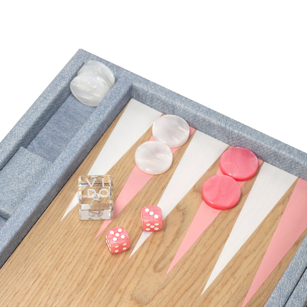 Denim Pink Wooden <br> Backgammon Set <br> (L 38 x W 24.5) cm