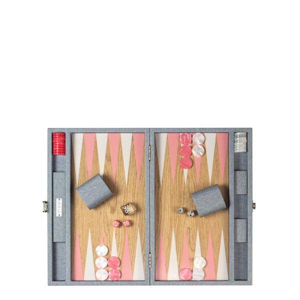 Denim Pink Wooden <br> Backgammon Set <br> (L 38 x W 24.5) cm