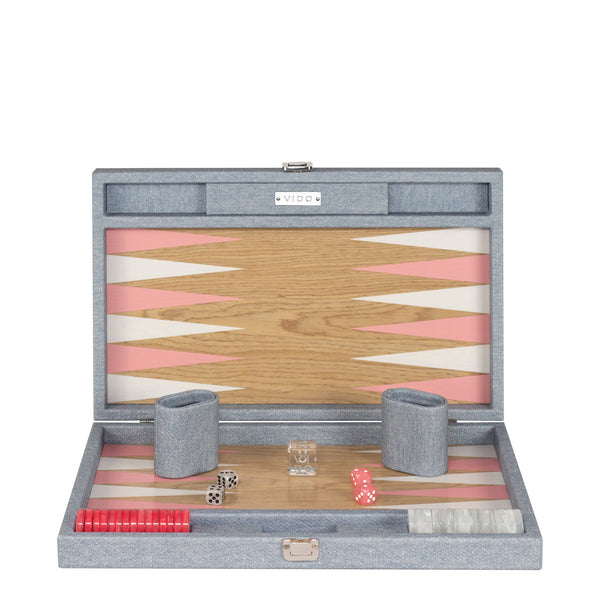 Denim Pink Wooden <br> Backgammon Set <br> (L 38 x W 24.5) cm