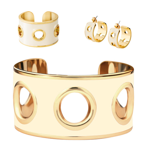 Eyelet Cuff, Ring & Earrings <br> White Sand <br> Set of 3