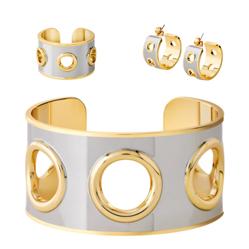 Eyelet Cuff, Ring & Earrings <br> Gold/Silver <br> Set of 3