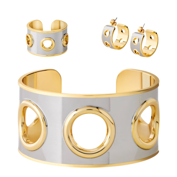 Eyelet Cuff, Ring & Earrings <br> Gold/Silver <br> Set of 3