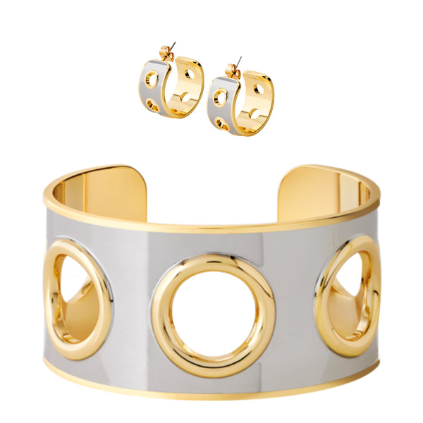Eyelet Cuff & Earrings <br> Gold/Silver <br> Set of 2