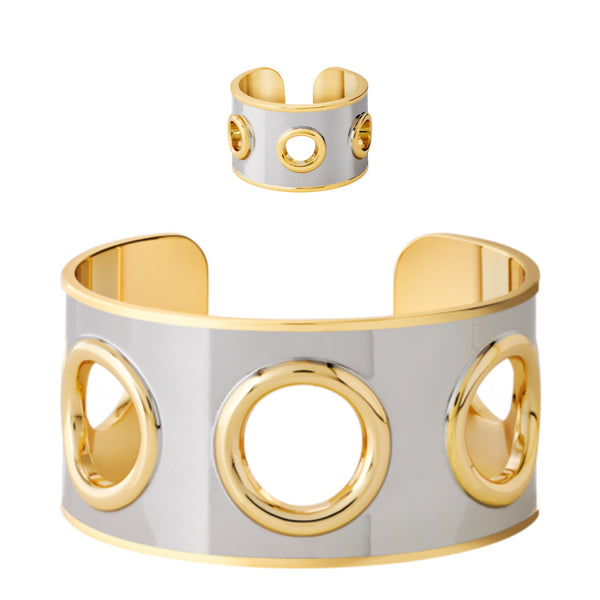 Eyelet Cuff & Ring Gold/Silver <br> Set of 2