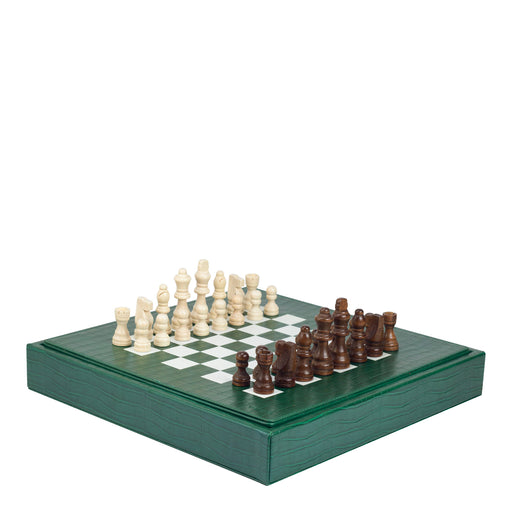Chess Set <br> Forest Green Alligator <br> (L 36.5 x H 5.2) cm