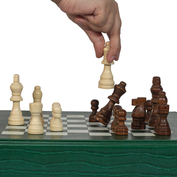 Chess Set <br> Forest Green Alligator <br> (L 36.5 x H 5.2) cm