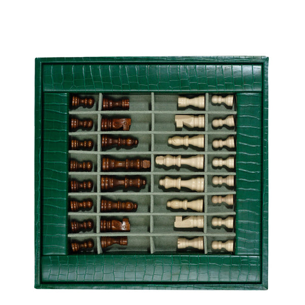 Chess Set <br> Forest Green Alligator <br> (L 36.5 x H 5.2) cm