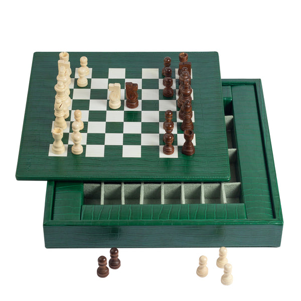 Chess Set <br> Forest Green Alligator <br> (L 36.5 x H 5.2) cm