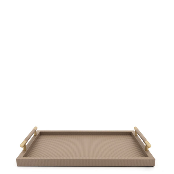 Dedalo Tray with Satin Gold Handles <br> Taupe <br> (L 45 x W 29.5) cm