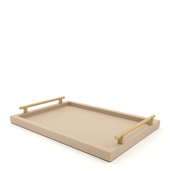 Dafne Tray with Satin Gold Knurled Handles <br> Taupe <br> (L 45 x W 32) cm