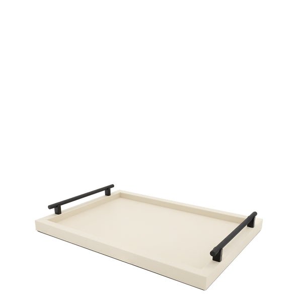 Dafne Tray with Black Knurled Handles <br> Cream <br> (L 45 x W 32) cm