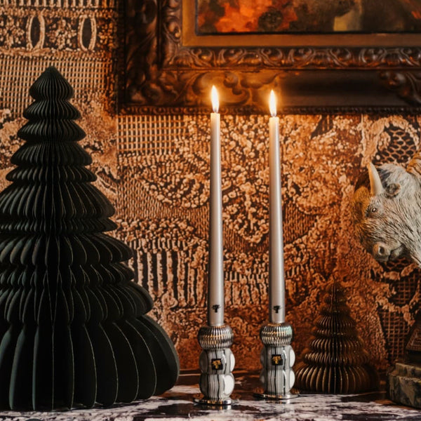 Gemelli Silver Candleholders <br> Set of 4