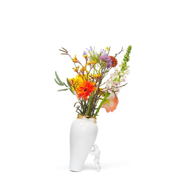 My Superhero Vase <br> Glossy White and 24 Carats Gold <br> (H 15) cm