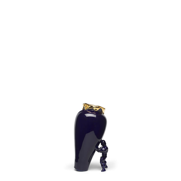 My Superhero Vase <br> Glossy Blue and 24 Carats Gold <br> (H 27.5) cm