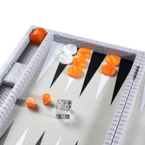 Cool Grey & Orange Snake <br> Backgammon Set <br> (L 38 x W 24.5) cm