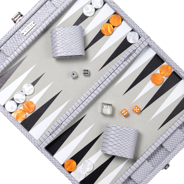 Cool Grey & Orange Snake <br> Backgammon Set <br> (L 38 x W 24.5) cm